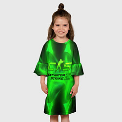 Платье клеш для девочки Counter strike 2 green logo, цвет: 3D-принт — фото 2