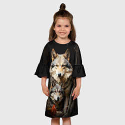 Платье клеш для девочки Волчица с волчонком, цвет: 3D-принт — фото 2