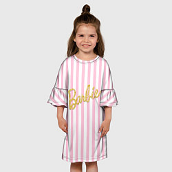 Платье клеш для девочки Barbie - золотая надпись и бело-розовые полосы, цвет: 3D-принт — фото 2