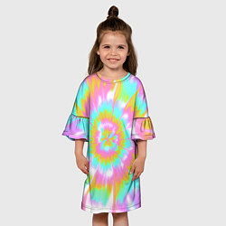 Платье клеш для девочки Tie-Dye кислотный в стиле барби, цвет: 3D-принт — фото 2