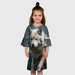 Платье клеш для девочки Белый волк вожак стаи, цвет: 3D-принт — фото 2