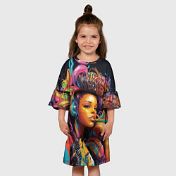 Платье клеш для девочки Красивая киберпанк девушка и яркие краски в стиле, цвет: 3D-принт — фото 2
