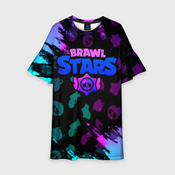 Платье клеш для девочки Brawl stars neon logo, цвет: 3D-принт