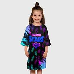 Платье клеш для девочки Brawl stars neon logo, цвет: 3D-принт — фото 2
