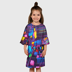 Платье клеш для девочки Пространство с кубами, цвет: 3D-принт — фото 2