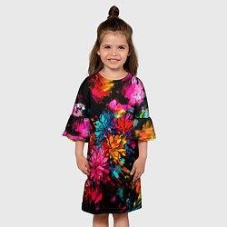 Платье клеш для девочки Краски и цветы, цвет: 3D-принт — фото 2
