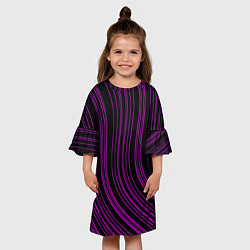 Платье клеш для девочки Абстракция фиолетовые линии, цвет: 3D-принт — фото 2