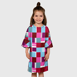 Платье клеш для девочки Ретро квадраты вишнёвые, цвет: 3D-принт — фото 2