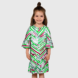 Платье клеш для девочки Новогодние линии зелёный и красный, цвет: 3D-принт — фото 2