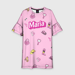 Платье клеш для девочки Имя Мария в стиле барби - розовый паттерн аксессуа, цвет: 3D-принт