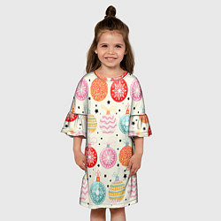 Платье клеш для девочки Разноцветные новогодние шары, цвет: 3D-принт — фото 2