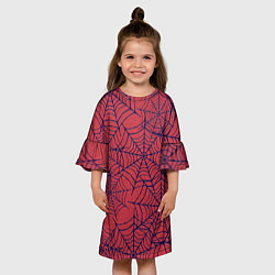 Платье клеш для девочки Паутина красно-синий, цвет: 3D-принт — фото 2