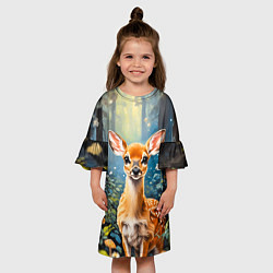 Платье клеш для девочки Олененок в волшебном лесу, цвет: 3D-принт — фото 2