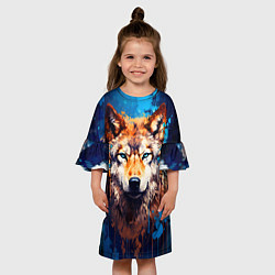 Платье клеш для девочки Волк - индеец, цвет: 3D-принт — фото 2