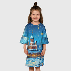 Платье клеш для девочки Новогодняя Москва, цвет: 3D-принт — фото 2