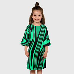 Платье клеш для девочки Абстракция изогнутые линии чёрно-зелёный, цвет: 3D-принт — фото 2