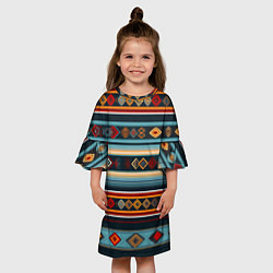 Платье клеш для девочки Этнический орнамент в горизонтальную полоску, цвет: 3D-принт — фото 2