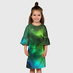 Платье клеш для девочки Бескрайний космос зелёный, цвет: 3D-принт — фото 2