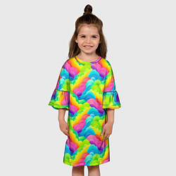 Платье клеш для девочки Разноцветные облака из бумаги паттерн, цвет: 3D-принт — фото 2