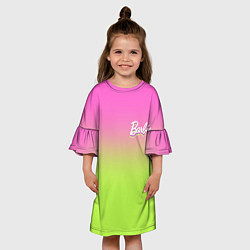 Платье клеш для девочки Барби: градиент розовый и ярко-зеленый, цвет: 3D-принт — фото 2
