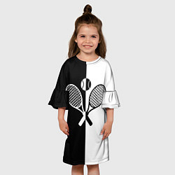 Платье клеш для девочки Теннис - чёрно белое, цвет: 3D-принт — фото 2