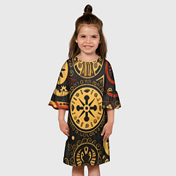 Платье клеш для девочки Узор в славянском стиле на тёмном фоне, цвет: 3D-принт — фото 2
