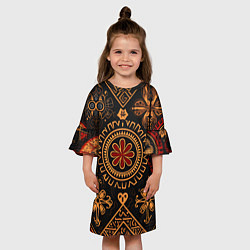Платье клеш для девочки Орнамент в славянском стиле на тёмном фоне, цвет: 3D-принт — фото 2