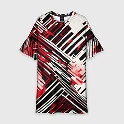Платье клеш для девочки Киберпанк линии белые и красные, цвет: 3D-принт