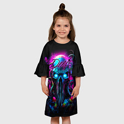 Платье клеш для девочки Deep house neon, цвет: 3D-принт — фото 2
