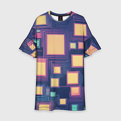 Платье клеш для девочки Разноцветные ретро квадраты, цвет: 3D-принт