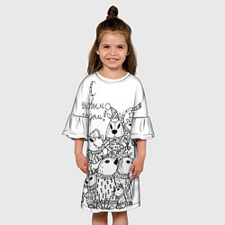 Платье клеш для девочки Семья капибары на новый год - раскраска, цвет: 3D-принт — фото 2