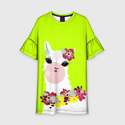 Платье клеш для девочки Лама - альпака в венке, цвет: 3D-принт