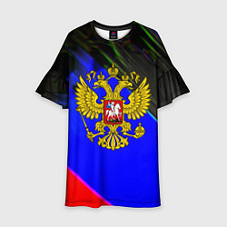 Платье клеш для девочки Герб РФ патриотический стиль, цвет: 3D-принт