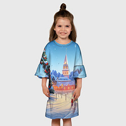 Платье клеш для девочки Новогодняя площадь, цвет: 3D-принт — фото 2