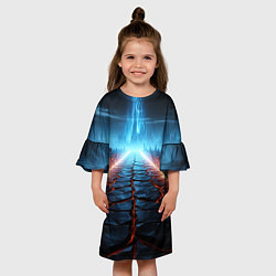 Платье клеш для девочки Разломленная дорога, цвет: 3D-принт — фото 2