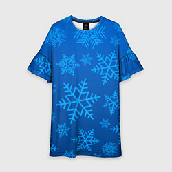 Платье клеш для девочки Голубые снежинки, цвет: 3D-принт
