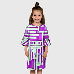Платье клеш для девочки Полосы на фиолетовом фоне, цвет: 3D-принт — фото 2