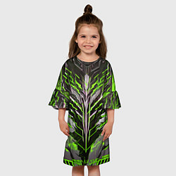 Платье клеш для девочки Киберпанк доспех зелёный, цвет: 3D-принт — фото 2