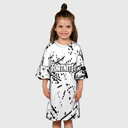 Платье клеш для девочки Фортнайт черный краски всплеск, цвет: 3D-принт — фото 2