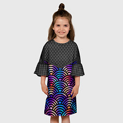 Платье клеш для девочки Сэйгайха - морские волны и северное сияние, цвет: 3D-принт — фото 2
