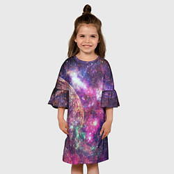 Платье клеш для девочки Пурпурные космические туманности со звездами, цвет: 3D-принт — фото 2