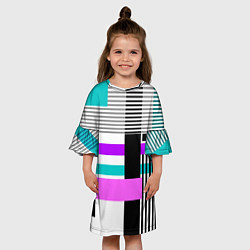 Платье клеш для девочки Геометрический узор в стиле пэчворк, цвет: 3D-принт — фото 2