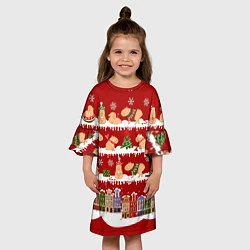 Платье клеш для девочки Капибара с семьей на Новый год, цвет: 3D-принт — фото 2