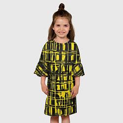 Платье клеш для девочки Смазанная краска чёрная и жёлтая, цвет: 3D-принт — фото 2