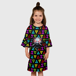 Платье клеш для девочки Ведьмак знаки неоновые, цвет: 3D-принт — фото 2