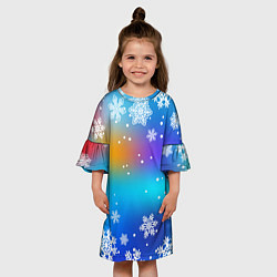 Платье клеш для девочки Снегопад на Новый год, цвет: 3D-принт — фото 2