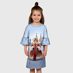 Платье клеш для девочки Новогодняя кошечка в пальто, цвет: 3D-принт — фото 2