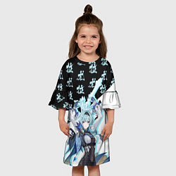 Платье клеш для девочки Эола иероглифы - Геншин Импакт, цвет: 3D-принт — фото 2