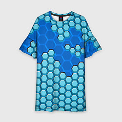 Платье клеш для девочки Синяя энерго-броня из шестиугольников, цвет: 3D-принт
