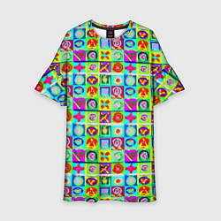 Платье клеш для девочки Сердца и квадраты абстракция, цвет: 3D-принт